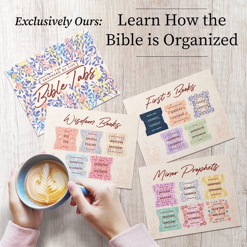 Bloom Queen™ Bible Tabs for Women Study Bible – Soul Nourishing Book Summaries – 66 Peel-and-Stick Large Print Laminated Bible Book Tabs | Floral Tabs for Bible Study Supplies, the Shepherd of Life
