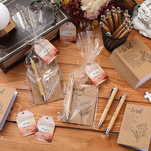100 Set Mother's Day Church Gifts Bulk Include Bible Verse Pens and Christian Prayer Journal for Women Inspirational Notebooks Religious Gifts with Cards Bags Twine,God Bless Mom Church Sunday School