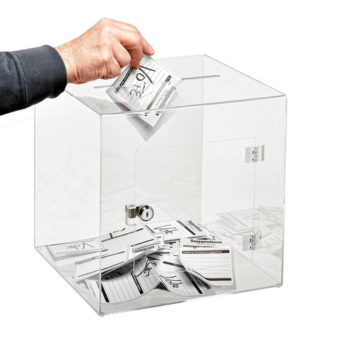 AdirOffice 12" x 12" Acrylic Ballot Box Donation Box with Easy Open Rear Door - Durable Acrylic Box with Lock - Ideal For Voting, Charity & Suggestion Collection - Clear