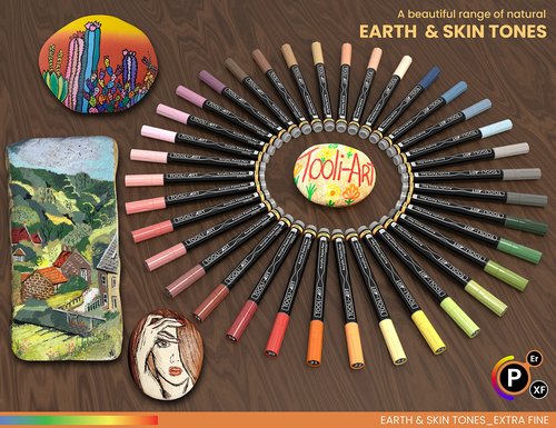 36 Acrylic Paint Pens Skin and Natural Earth Tone Marker Set For Rock Painting, Canvas, Mugs, Glass, Plastic, Wood, Metal, Fabric, Scrapbooking, Most Surfaces. Quick Drying Waterbased (EXTRA FINE)