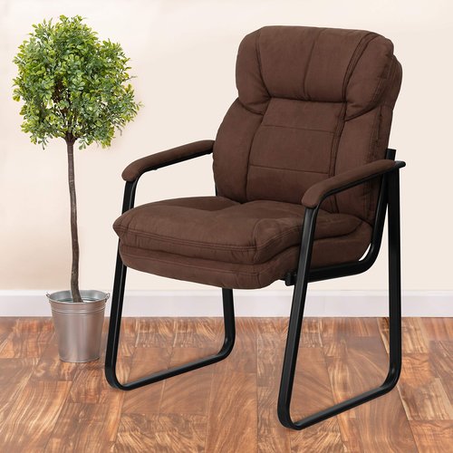 Flash Furniture Isla Brown Microfiber Executive Side Reception Chair with Lumbar Support and Sled Base