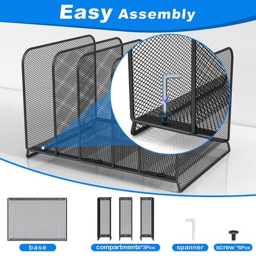 Fun storage 5 Sections File Rack,Mesh File Sorter File Folder Holder with Cylinder Edging,Sturdy Not Bent, Metal Desk Organizer Desktop Organization for Document Newspaper Magazine,1 Pack