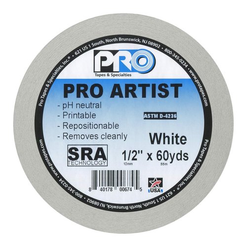 ProTapes Artist Tape - Flatback Printable Paper for Boards & Consoles | 60 Yards x 1/2 Inch, White