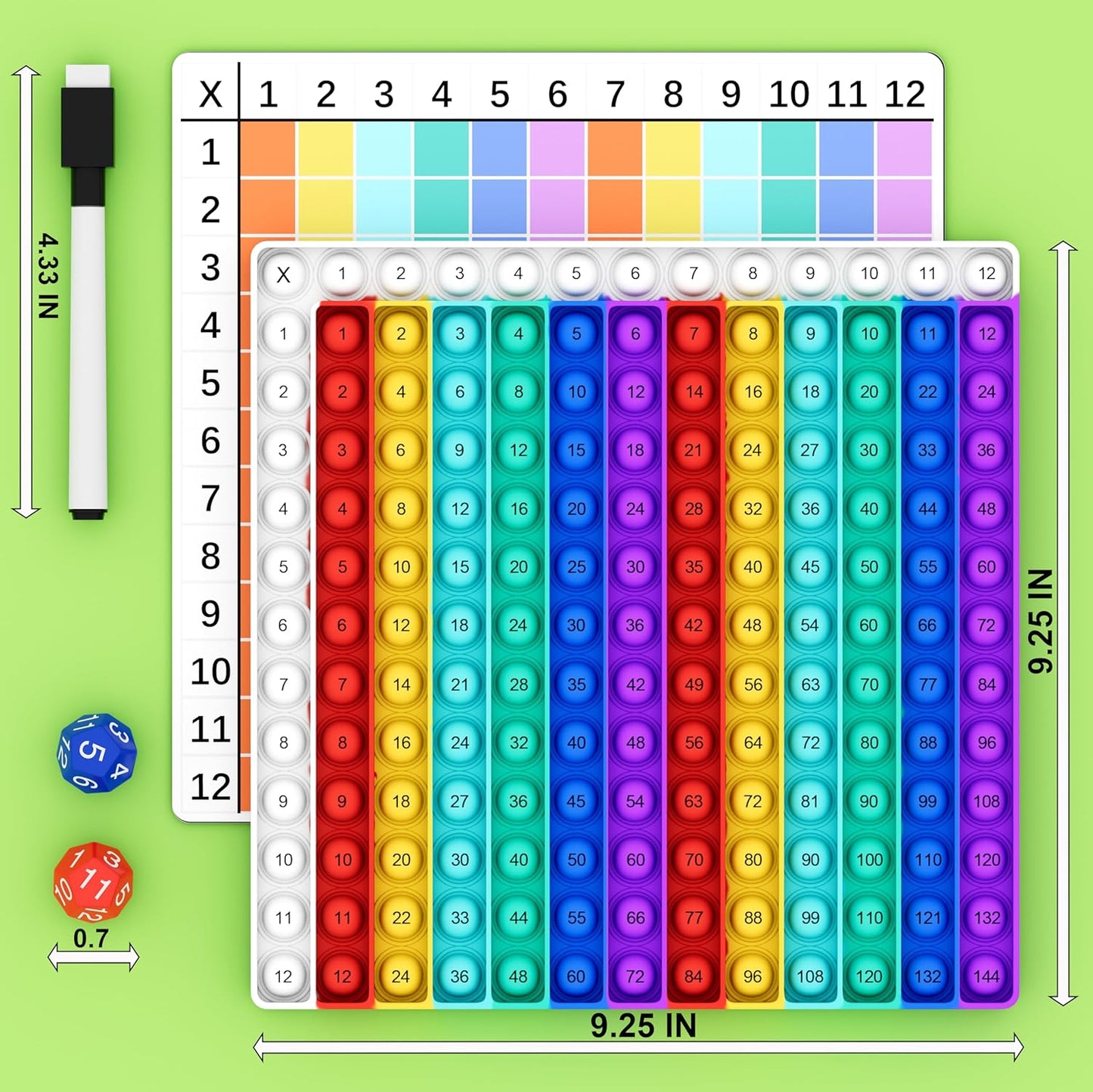 COOVA Multiplication Chart Pop It - Educational 12x12 Times Table Game Board for Kids Learning
