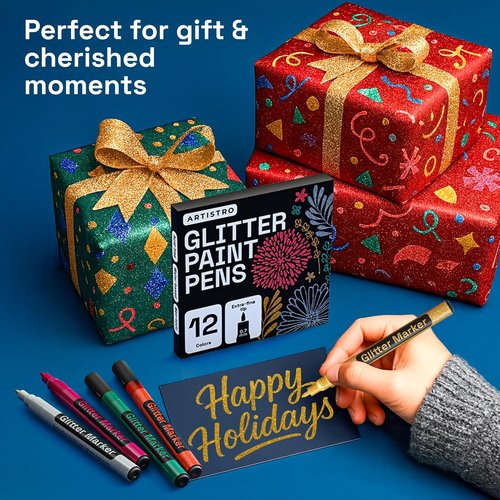 ARTISTRO Glitter Paint Pens - 12 Extra-Fine Tip Acrylic Markers for Glass, Rock, and DIY Crafts