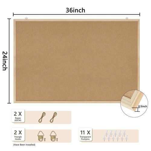 DAHAPYBOO Cork Board Bulletin Board,36x24 Cork Board for Office with Pin Oak Wood Boards,Message Board or Vision Board Decoration.