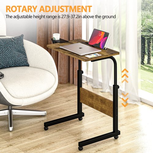 Klvied Standing Desk Adjustable Height, Stand Up Desk with Cup Holder, Portable and Easy to Move Bedside Table, Ideal for Home or Office, Black,Walnut
