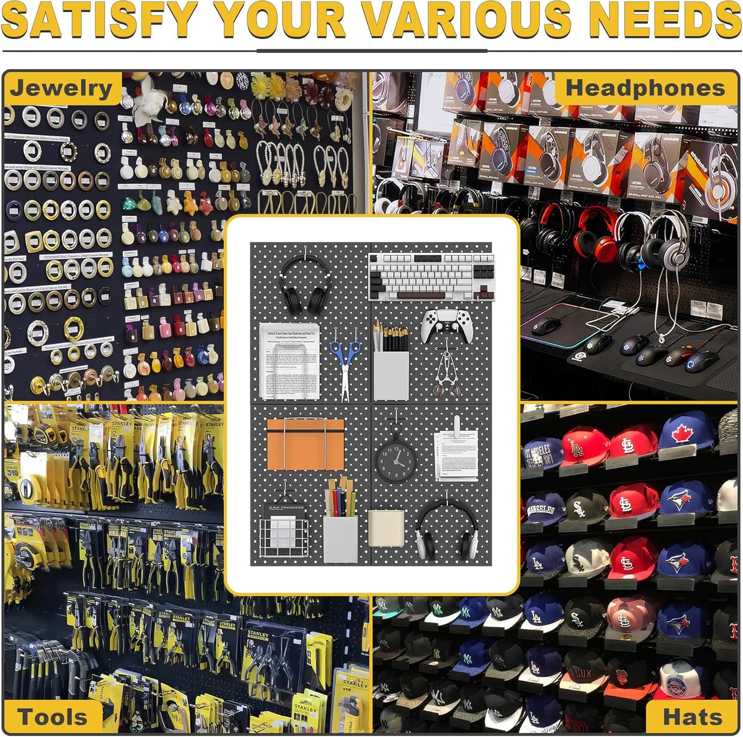 Ultrawall Pegboard Display Stand - Metal Tabletop Organizer for Jewelry & Accessories | 12" x 16", 2pcs Black