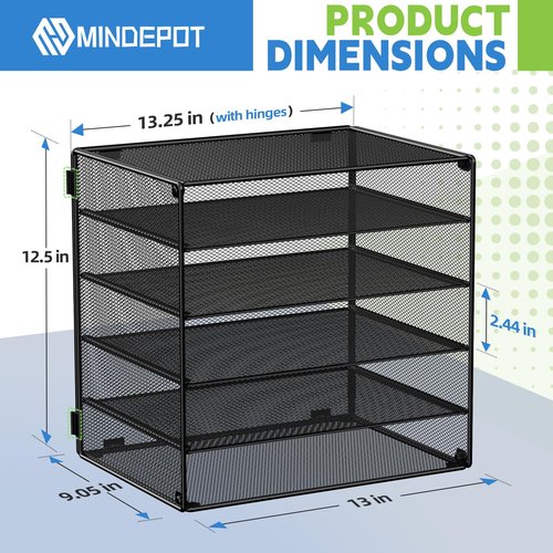 MINDEPOT 6 Tier Desk Organizer Paper Tray, Metal File Holder Desktop Organizers and Workspace Accessories for School Office Organization Storage Rack (1, Black)