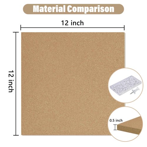 DAHAPYBOO Cork Board Bulletin Board 12x12,1/2" Thick Cork Board Tiles 12 Pack, Self-Adhesive Small Square Pin Board for Walls, Corkboards for Office Home School Message/Vision Board Decoration.