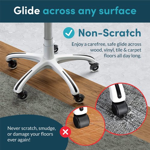 Lifelong Office Chair Wheels Replacement Rubber Chair Casters for Hardwood Floors and Carpet, Heavy Duty Casters for Chairs to Replace Office Chair Mats - Fits 98%