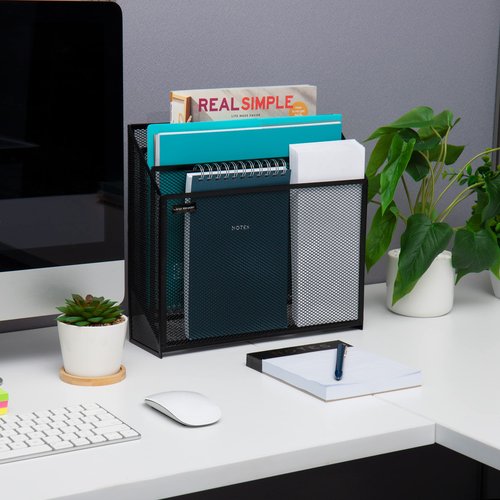 Mind Reader Vertical File Storage, Desktop Organizer, Workspace, Office, Metal Mesh, 12.5" L x 3.75" W x 11.5" H, Black
