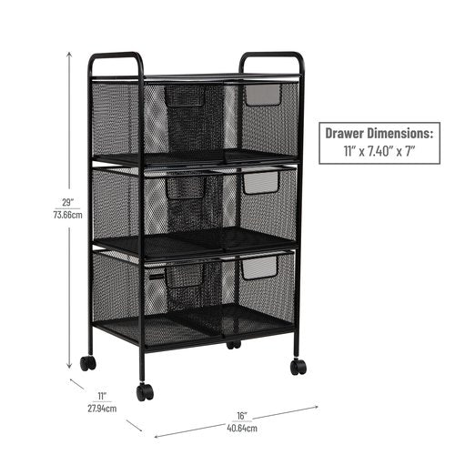 Mind Reader Multipurpose Rolling Cart with Drawers, Office Storage Organizer, Utility Cart, Metal Mesh, Black