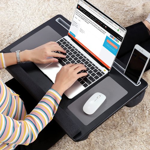 Extra Large Lap Laptop Desk- Home Office Portable LapDesk with Mouse Pad & Wrist Rest for Notebook/MacBook/Tablet, Sofa Bed Working, Writing, Drawing (Carbon Black, Fit Up to 17-inch Laptops)