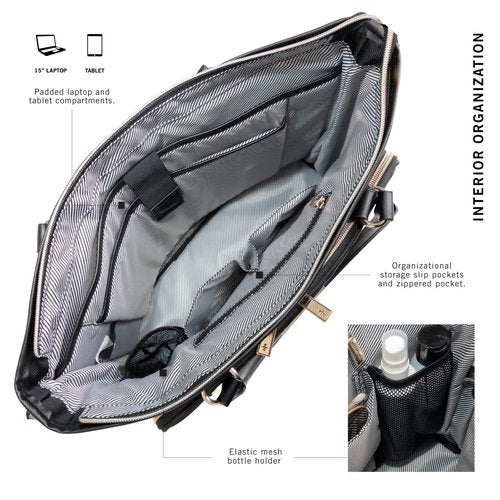 Kenneth Cole REACTION Chelsea Quilted Chevron 15" Laptop & Tablet Business Tote with Removable Shoulder Strap, Black