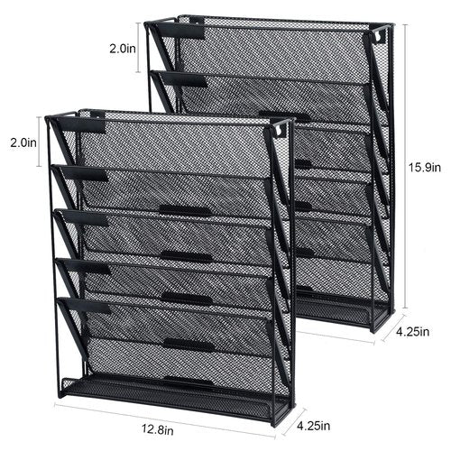 samstar 2 Pack Wall File Organizer, 6-Tier Wall Mount Paper Holder Vertical File Rack for Office Home, Black.