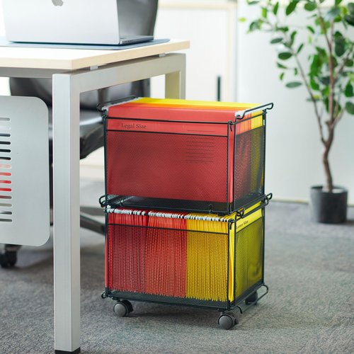 Artesa Presa Rolling Collapsible Stackable File Storage Organizer Basket, Set of 2, Black