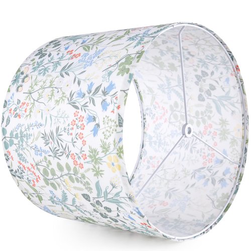 GO&SO 2pcs Floral Drum Lamp Shades For Table Lamps - 13" Top x 13" Bottom x 10" High(Spider), Modern Medium Lamp Shade for Floor&Bedside Lamp, Natural Linen - Lampshades Replacement, Assembly Required