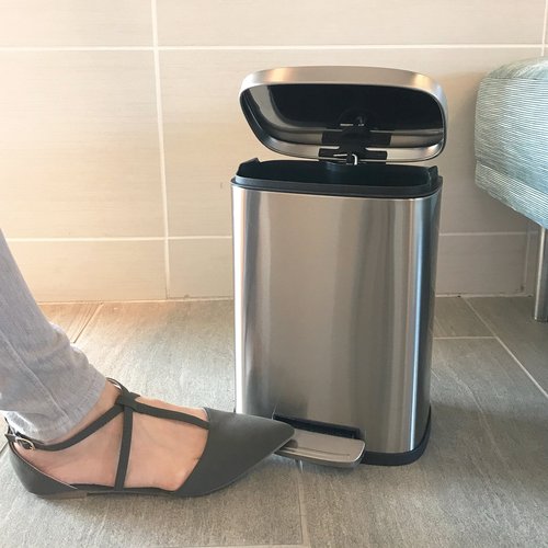 iTouchless SoftStep 1.32 Gallon Small Step Pedal Trash Can, Stainless Steel, 5 Liter Bathroom Garbage Bin, Removable Inner Bucket, Soft and Silent Open and Close