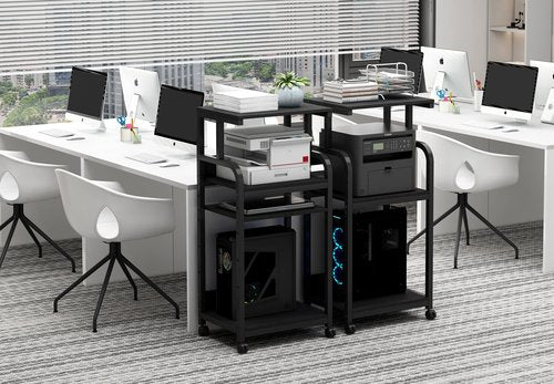 Fannova Printer Stand with Adjustable Shelf, 4 Tier Large Tall Printer Table with Wheels for Home Office Storage and Organization, Rolling Stand Cart for Computer Tower CPU Shredder, Black