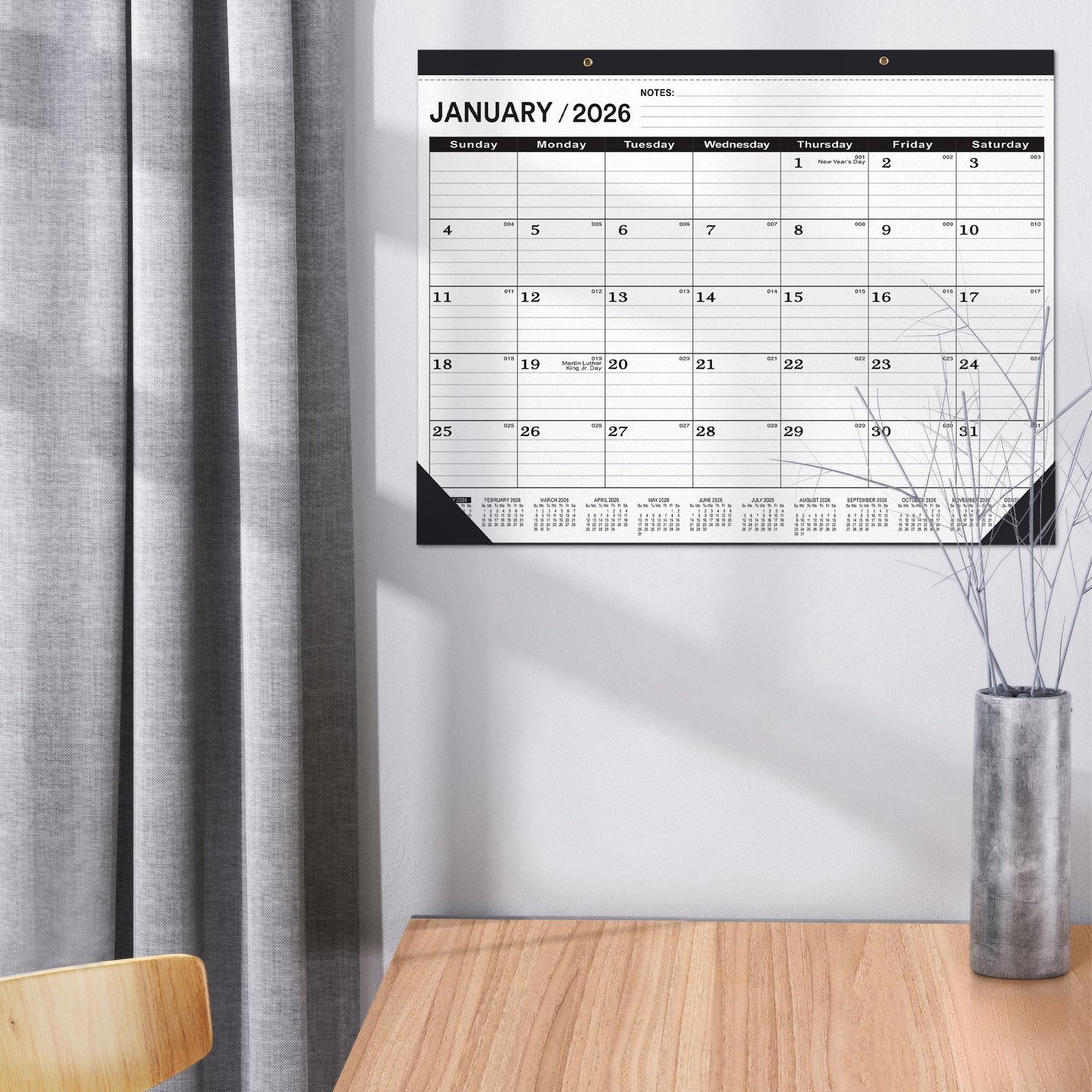 Desk Calendar 2026(January 2026 - June 2027),2026 Desk Calendar Large 22 x17,2026 Calendar,Classic Black,Large Calendar 2026-2027 with Plastic Cover