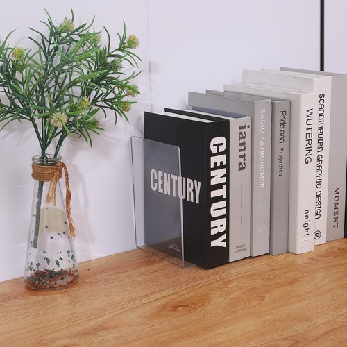 Clear Bookends for Heavy Books,8pcs Acrylic Book Shelf Organizer for Desk,Plastic Heavy Duty Book Holders Standand Invisible Bookshelf Dividers Decorative,Suitable for Office Home Weighted Bookends