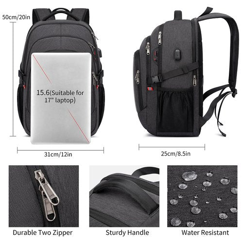Backpack,17.3in Durable Travel Laptop Backpack, College Backpack,RFID Anti Theft Pocket Big Business Computer Bag,Water Resistant School Bookbag for Teens Men Women,Gifts Grey