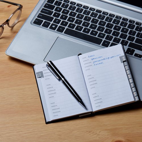Eccolo Password Keeper Book with Alphabetical Tabs, Discrete Computer and Website Login Password Book and Organizer, Hardcover Pocket Size Journal Notebook for Everyday Use (Black, 5.75x4 inches)
