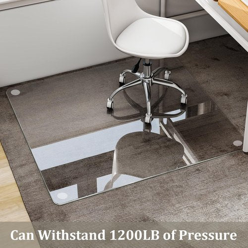 HARRITPURE Tempered Glass Floor Mat - 46x46 inch Square Office Chair Mat for Carpet Clear Glass Mat for Hardwood Floor/Carpeted Floors 1/5" Thick