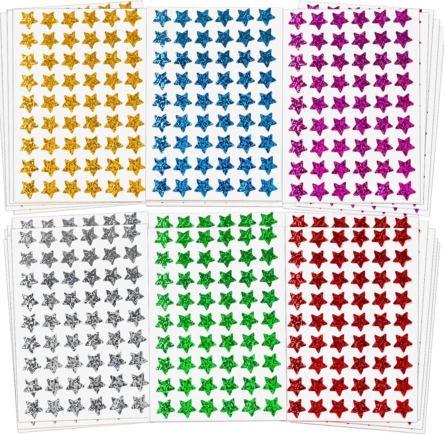 Skiennix Holographic Small Star Stickers - 1620 Pack in 6 Colors | Perfect for Kids' Rewards & Classroom Use, 0.6" Diameter