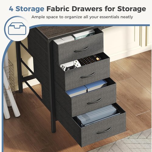 DUMOS Computer Desk - 4 Drawer Gaming Desk with Power Outlets & LED Lights | 45 Inch Black for Home Office & Small Spaces