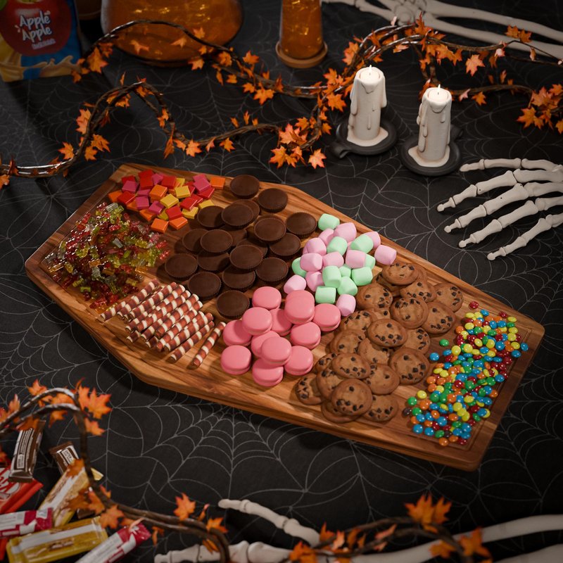 New - Giant Coffin Charcuterie Board - Extra Large Gothic Acacia Wood Coffin Shaped Cutting Board 23.5x14.5 inch, Halloween Wooden Serving Tray, Goth Platter, Spooky Decor Gifts