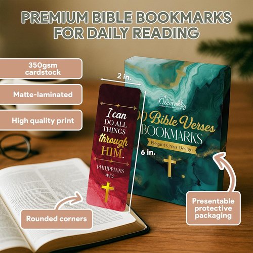 Decorably Gold Foil Bible Bookmarks - 100 Pack of 2x6in Inspirational Double-Sided Designs with Elegant Cross