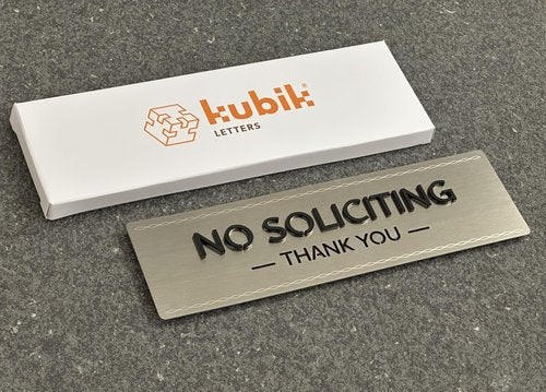 Kubik Letters No Soliciting Sign for House and Front Door, Raised Letters, Contemporary Design, Stainless Grade 304,- No Silication Solicitation Solicitors for Home and Business, Ultra Strong 3M Adhesive Tapes
