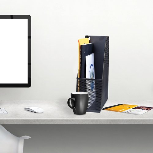 YBM HOME Wall Magazine Holder and Desk Organizer Rack Keeps Up to 20 Magazines Upright, Steel Mesh Magazine Desk Organizer and File Storage for Home and Office - Black