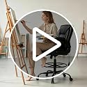 Ermnois PU Leather Drafting Chair with Adjustable Lumbar Support - Black, 1
