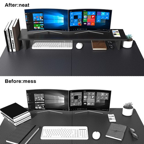EUREKA ERGONOMIC Dual Monitor Stand - Adjustable Legs, Dual Monitor Riser, Carbon Fiber Computer Monitor Stand, Desktop Organizer, Monitor Stand Riser for PC, Computer, Laptop (Black)