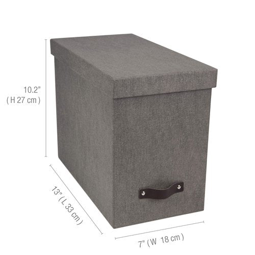 Bigso John Desktop File Box - Storage Solution and Document Organizer for Important Paperwork - Durable Hanging File Box with a Lid and Leather Handle - 7.4 in x 13 in x 10.4 in - Grey
