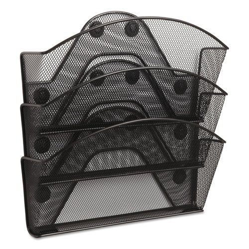 Safco 4175BL Onyx Magnetic Triple File Pocket – 4 Heavy-Duty Magnets for Metal or Fabric Surfaces – Commercial-Grade Steel Mesh Design - Durable Powder Coat Finish – 13"L x 4.25"W x 13.5"H