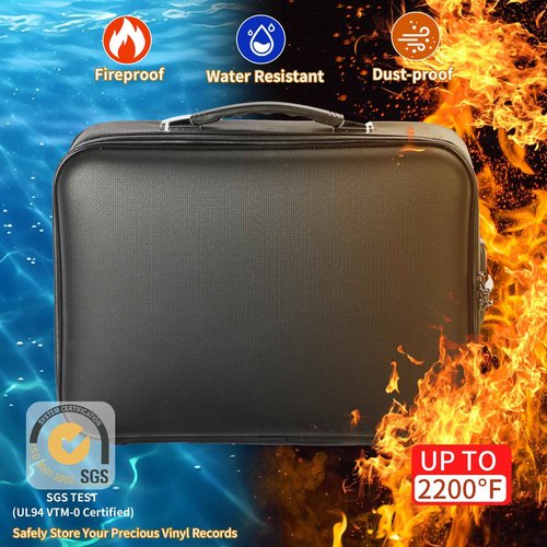 Zanoal Fireproof Safe Document File Organizer Box, 5200°F Portable File Organizer with Lock,Hard Case Highly Flame-Resistant Fire Proof Waterproof File Bag with Lock, Fire Safe Home Valuables Storage