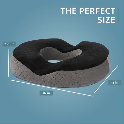 Healthy Spirit Gel Donut Pillow | Lifting Cushion | Donut Cushion for Tailbone Hemorrhoid Cushion Coccyx Sciatica Pregnancy Cushion (Grey/Black Velvet)
