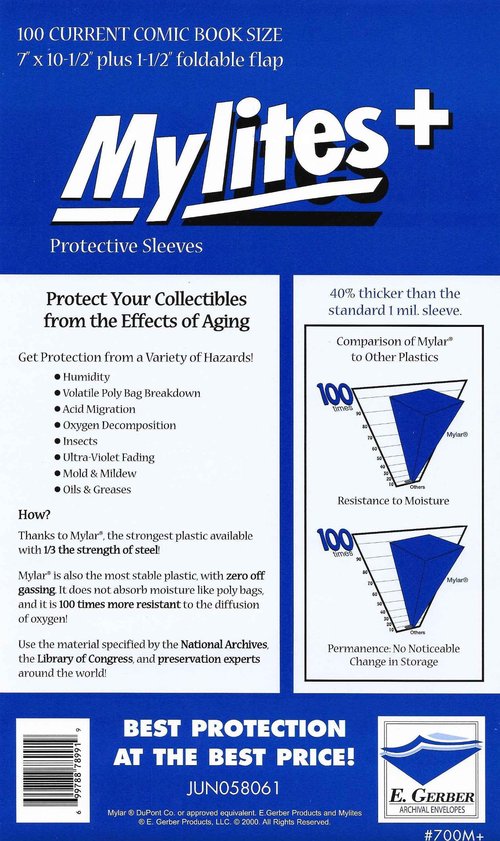 Mylites+ Current Comic Book Mylar Sleeves 7" x 10 1/2" Plus 1 1/2" Flap
