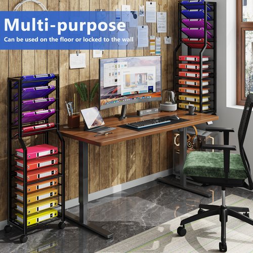 Simple Trending 12 Tier Rolling File Cart,Desk File Organizer with Sliding Trays and Wetal Mesh Paper Letter Storage Multi Functional Rolling Clutter Cart for Office, Home, School, Black