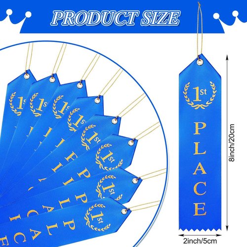 Zubebe 200 Pcs 1st Place Award Ribbons First Place Ribbon Award Blue First Place Prizes with Event Card and String for Competition Contest Sports Event Adults Winner Supplies