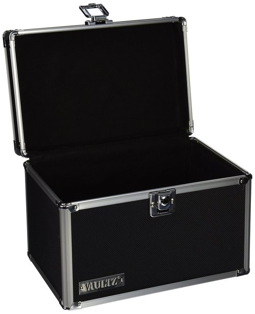 Vaultz Lockable Index Card Holder - Flash Card Organizer for Recipes, Passwords or Studying Holds 550 5x8 Notecards - Index Card Box Study Accessories, Black
