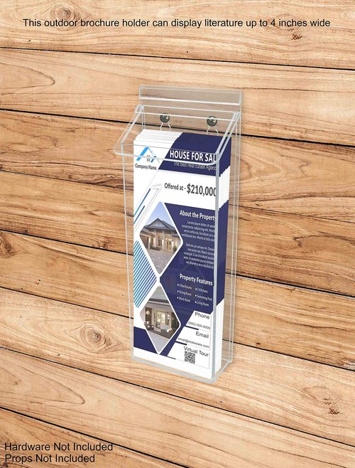 Outdoor Brochure Holder Holds 4” x 11” Tri Folds Rack Cards Wall Mount Clear Acrylic Real Estate Sheet Box with Lid Pamphlets Store Front Display Take One Bin Organizer by Marketing Holders