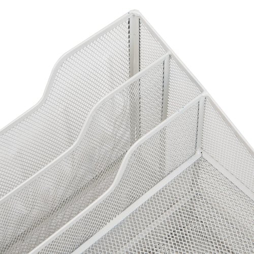 Mind Reader Metal Mesh Desktop File Organizer, 3-Tier Paper Tray with 5 Compartments, Office Mail Sorter, White