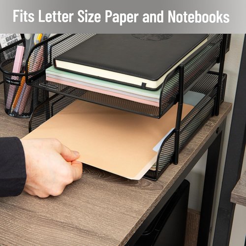 Mind Reader Stackable Paper Tray - Metal Mesh Desktop Organizer for Office | 2-Piece Set in Black