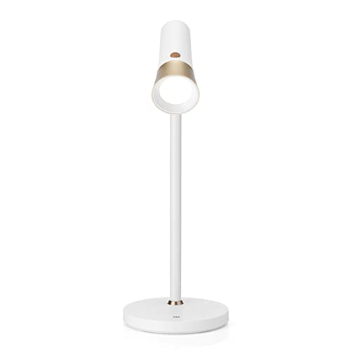 Dimmable LED Desk Light Study Lamp w/Adjustable, Rechargeable & Detachable Head - Home/Dorm/Office Table Lighting for Work, Reading & Studying - White/Gold