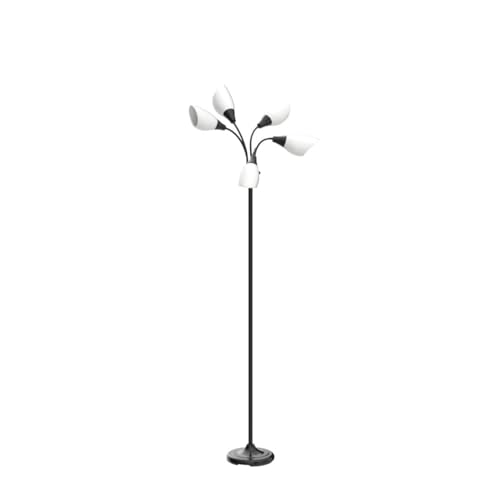 LIGHTACCENTS Multi-Head 5-Light Floor Lamp, Adjustable Standing Lamp with 3-Mode Switch, White Acrylic Shades, Black Finish, Perfect Floor Lamps for Living Room & Bedroom Room Lights
